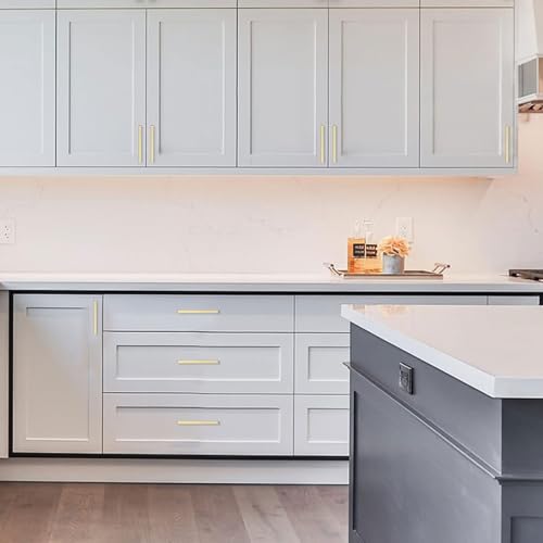 Amerdeco 10 Pack Brushed Gold Cabinet Pulls 3-3/4 Inch(96MM) Hole Centers Kitchen Cabinet Handles Cabinet Hardware Kitchen Handles for Cabinets Cupboard Handles Drawer Pulls ZH0060 - color: Brushed Gold, size: 3-3/4"/96MM Hole Center, style: 10 Pack
