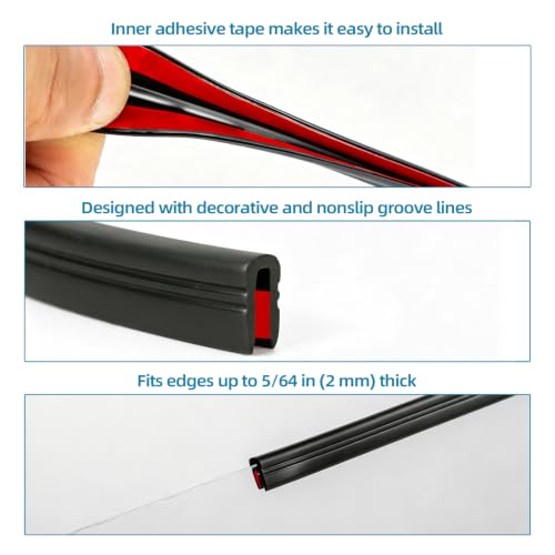 1/16" Rubber Edge Trim Guard 10ft/3m, Self Adhesive Door Edge Protector, U Shape Edge Seal Strip Fits Edges up to 5/64“ Thick (Black) - size: 118" L x 0.2" W