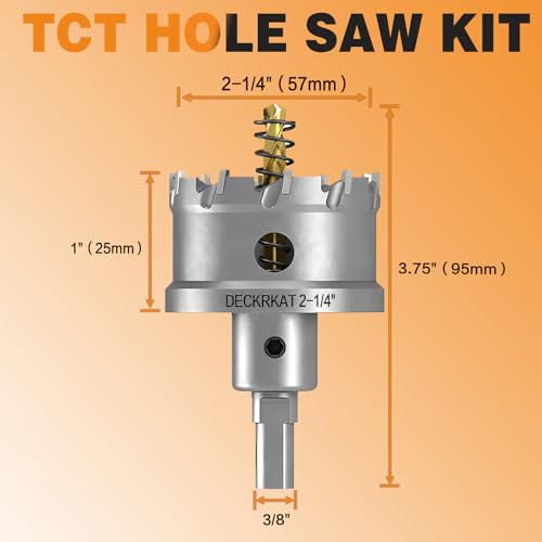DECKRKAT 2-1/4" TCT Hole Saws for Hard Metal, Heavy Duty 57mm Tungsten Carbide Tipped Hole Cutters Set with Spring-Loaded Pilot Drill Bits for Stainless Steel, Metal, Iron, and Plastic. - size: 2-1/4" (57mm) X 1Pcs