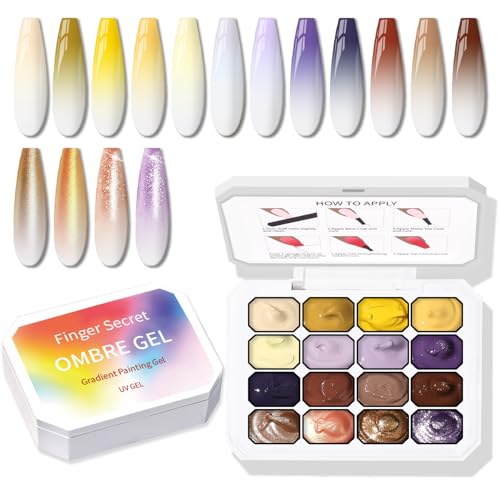 Ombre Gel Polish Palette,16Colors Pat Gel Paint Nail Art Kit Sponge Patting - color: 16 Colors D