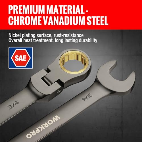 WORKPRO 8-piece Ratcheting Combination Wrench Set, SAE & Nickel Plating - size: SAE, style: Nickel Plating