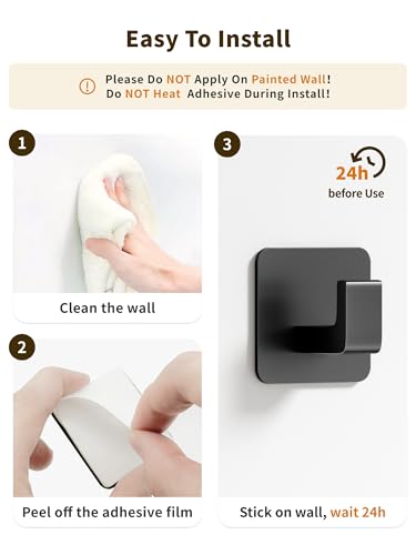 GWAAZXGZ Square Self Adhesive Towel Hooks - 2 Pack Matte Black Metal Hooks - color: Black, size: 2 Pack