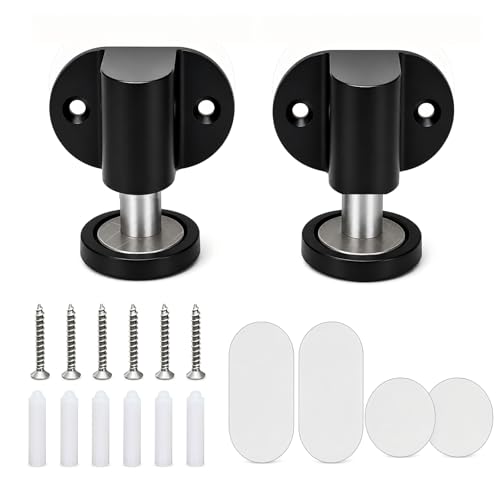 Magnetic Door Stopper 2 Pack Zinc Alloy Adhesive Screw Mount Black