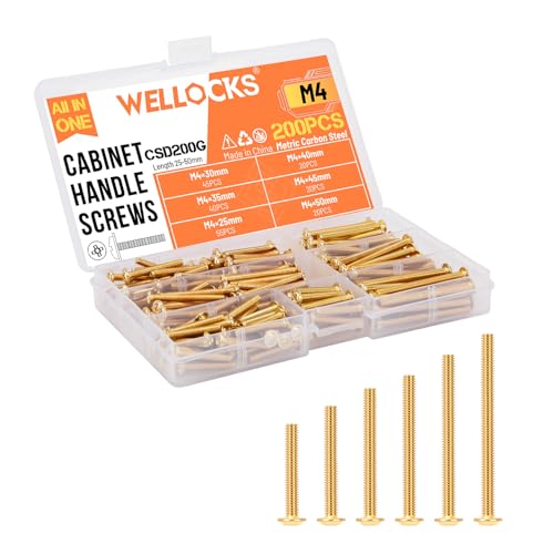 WELLOCKS M4 Cabinet Pull Screws, Gold 25 to 50mm 200 PCS - color: Gold, size: 200PCS