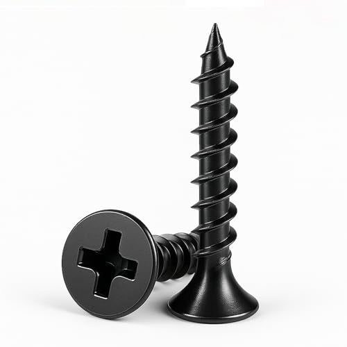 #7 x 1-1/2" Black Drywall Screws for Wood, Flat Head Self Tapping (100Pcs) - size: #7 x 1-1/2" (100Pcs)