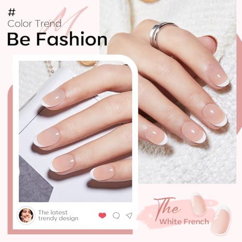modelones French Tip Press On Nails, Short Oval Fake Nails Nails Press Ons