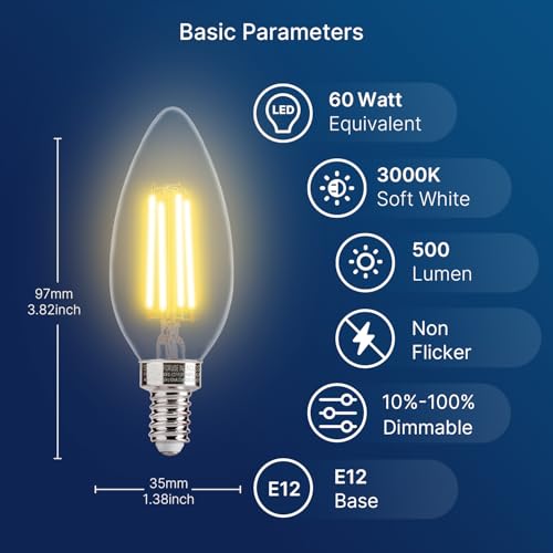 FLSNT 60W Equivalent LED Chandelier Light Bulbs, Dimmable LED B11 E12 Candelabra Base Bulbs, 3000K Warm White, 500LM, 6 Pack - color: 3000k Warm White, size: 6 Count (Pack of 1)