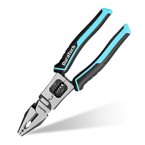 DURATECH 6-in-1 Linesman Pliers, 8.5" Multipurpose Combination Pliers with Wire Stripper/Crimper/Cutter Function, Heavy Duty Side-Cutting Pliers for Crimping, Stripping, Shearing, Screwing