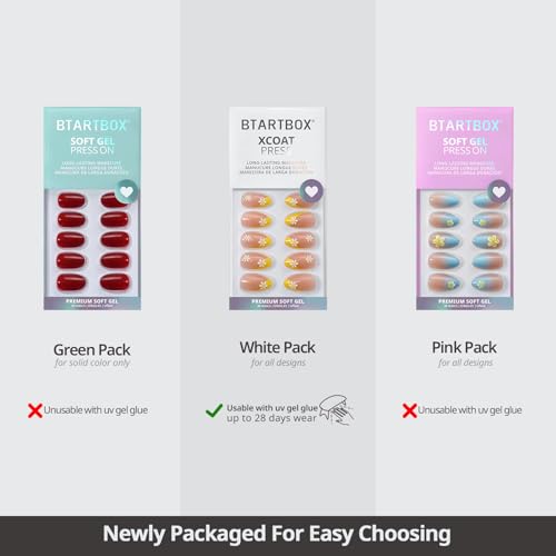 BTArtbox Press On Nails, White French, Short Almond, French Tip, 32Ct
