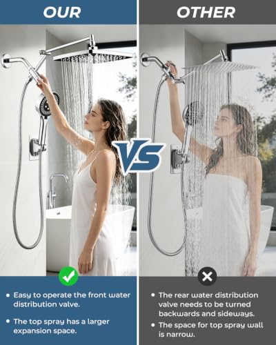 Shower Head with Handheld,High Pressure Chrome Rain Shower Head - color: B-Chrome, style: Rectangular 12"