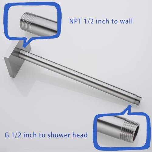 Wall Mounted Stainless Steel Shower Head Extension Arm Bathroom Accessories 12 Inch Brushed Nickel,SW-91038-12BN-SQ. - color: Right Angled Square Flange-12" Brushed Nickel