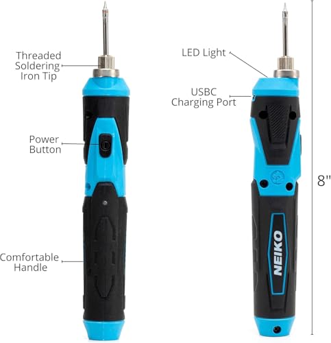 NEIKO 40421A Wireless Soldering Kit, Mini USB Rechargeable Solder Iron Pen, Rapid Heat 356-750°F (180-400°C) Electrical Soldering Kit, LED, 4V Lithium-Ion Battery, Cordless Soldering Iron Kit - style: Cordless Soldering Kit