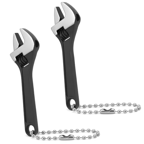 2 Pcs Small Adjustable Wrench 2.68 Inch Mini Nut Adjustable Wrench Small Wrench Set Stainless Steel Locking Keychain Tiny Spanner With Chain for Repair Micro Equipment (Black)