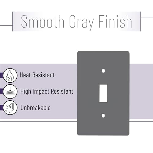 Bates- Light Switch Cover, Pack of 10, 1 Gang, Grey, Single Light Switch - color: Gray, size: 10 Pack, Standard-Size
