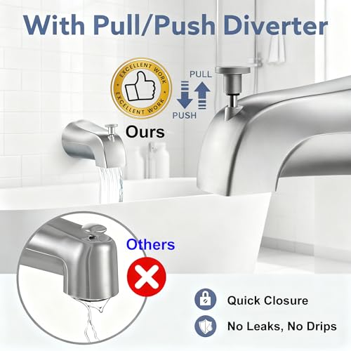 2 Set Universal Tub Spout Diverter Repair Kit Parts, Includes 2 x Diverter Valve Stems, 2 x Cup Seals and 2 x Gates, Bathroom Shower Bathtub Leaky Faucet Repair Replacement Parts (Classic,Chrome)