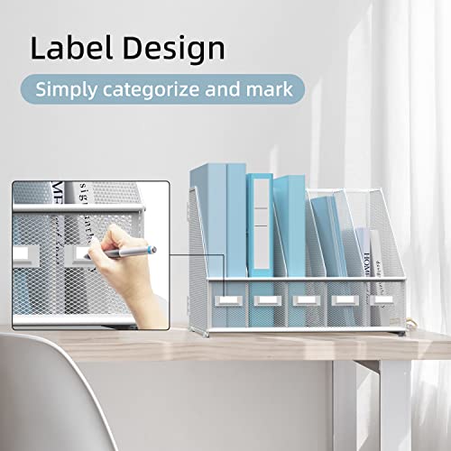 SUPEASY Desk Organizers Metal Desk Magazine File Holder with 5 Vertical Compartments Rack File Organizer for Office Desktop, Home Workspace, White (Pack of 2) - color: White, size: Small (Pack of 2)