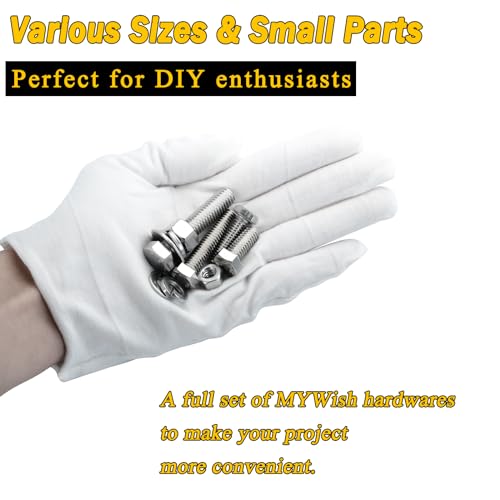 Mywish 254Pcs Nuts and Bolts, 1/4 20 5/16 18 3/8 16 Bolt, Heavy Duty 304 Stainless Steel Bolts and Nuts Kit with Flat Spring Washers, Includes 10 Common Sizes, Fully Threaded - size: 254 Pcs Mixed Size Kit - Silver