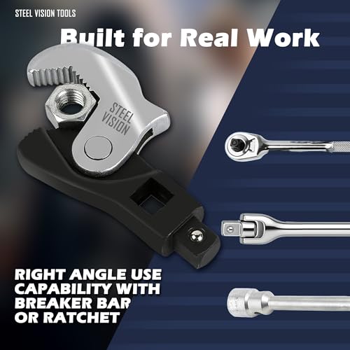 Steel Vision 2pc Crowfoot Wrench Set, Self-Adjusting Spring Jaws, 3/8" & 1/2" Drive, 8–32mm, Serrated Grip, Automotive & Plumbing Tool, Heavy-Duty for Tight Spaces, Replaces Open-End or Pipe Wrench - size: 2pc (8-32mm)
