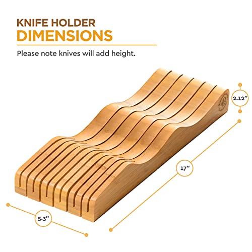 Bambüsi Knife Drawer Organizer 16 Slot In-Drawer Knife Block Holder, Bamboo - color: Bamboo, size: 17" x 5.3" x 2"