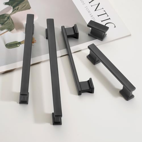 Matte Black Kitchen Square Cabinet Handles 5 Inch 10 Pack - color: Matte Black, size: 5"/128MM Hole Center