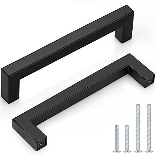 Probrico (10 Pack Flat Black Modern Cabinet Handles 5 Inch(128mm) Hole Center Stainless Steel Drawer Dresser Pulls Square Kitchen Cabinet Hardware - color: Black, size: hole center 5"