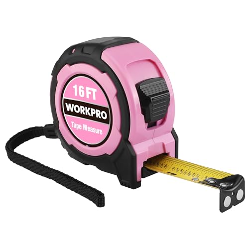WORKPRO 16FT Pink Tape Measure, 1/8 Fractions Easy Read Measuring Tape - color: Pink, size: 16FT