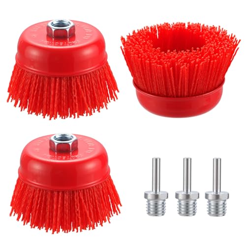 4” Nylon Filament Brush 3 Pack, 4 Inch Abrasive Nylon Bristle Cup Brushes