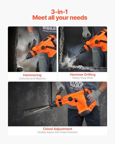 VEVOR 1-3/4" SDS-Max Rotary Hammer Drill, 13Amp Corded Drills, Heavy Duty Chipping Hammers w/Vibration Control & Safety Clutch, Electric Demolition Hammers, Power Tool For Concrete - size: 1-3/4 in