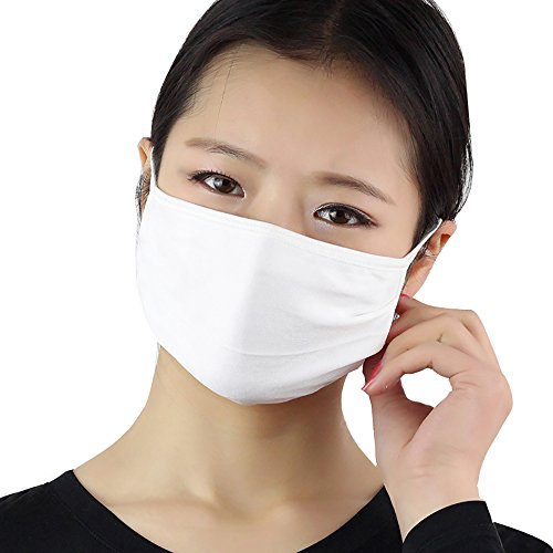 100% Mulberry Silk Lightweight Breathable Face Mouth Mask Cover Sunscreen Wind Against Dust Washed Reusable - color: White