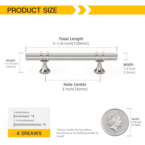 Rergy 10 Pack 3 Inch Hole Center Brushed Nickel Cabinet Pulls Kitchen Pulls - color: Brushed Nickel, size: 3in Hole Center(76mm)