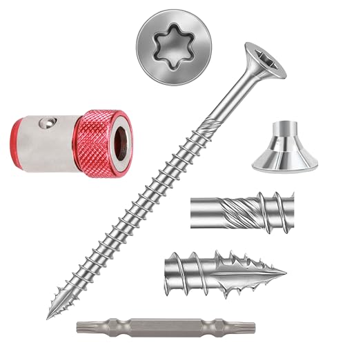 Wood Screws #8 × 2 inch Torx Star Drive Deck Screws Flat Head M4 × 50 Countersunk T25 Self Tapping Thread Cut 100pcs Carbon Steel Galvanized (100PCS/Small Box) - color: Silver, size: #8×2