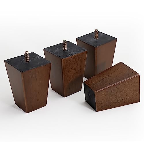 WEKIS Solid Wooden Furniture Legs 4 Inch, Natural Wood Mid Century Brown Square Legs Furniture Replacements Feet for Couch Legs, Sofa Legs, Cabinet Legs, Bench Legs, Bed Legs, Set of 4 - size: 4 Inch