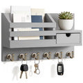 FifthQuarter Key Holder for Wall with Drawer and 6 Sturdy Hooks, A-Grey - color: A-Grey