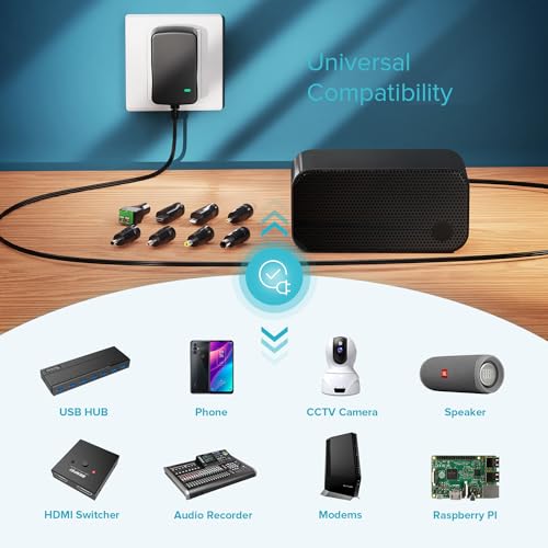 ZOZO Universal AC/DC Adapter 12W 3V 4.5V 5V 6V 7.5V 9V 12V Switching Power Supply Charger with 8 Tips 5.5x2.1mm 5.5x2.5mm Micro USB for Routers Speakers CCTV Cameras LED Strip Lights - size: 12w