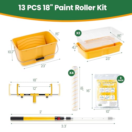 VOOMEY 18 Inch Paint Roller Kit with Extension Pole - size: 13pc