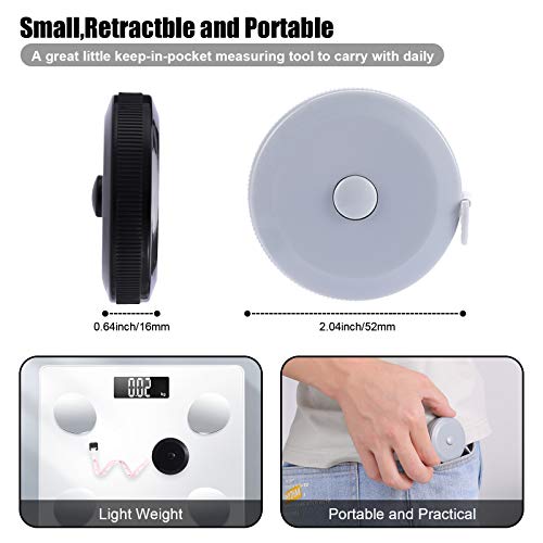 Measuring Tape Retractable, 60 Inch Soft Fabric Tape Measure for Body, Push Button Sewing Measurement Tape for Cloth Waist(3 Pack/Silver Black White) - color: Silver, Black, White