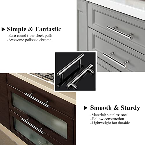 Probrico 30Pack 3-3/4 Inch Polished Chrome Cabinet Pulls, 6 Inches Total Length, Stainless Steel Kitchen Cabinet Hardware, Chrome Drawer Pulls - color: Polished Chrome, size: hole center 3-3/4"