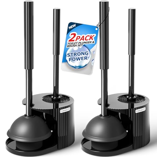 FORASTO 2Pack 2 in 1 Toilet Brush and Plunger Set, Extended Handle Plunger,Toilet Bowl Brush Plunger Set,Bathroom Cleaning Tools,Toilet Brush Plunger Combo,Cleaning Supplies，Black - color: Black, size: 2Pack