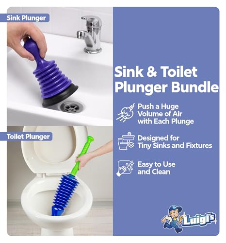 Luigi's Toilet & Sink Plunger Set - Blue - color: Blue - Toilet and Sink Set