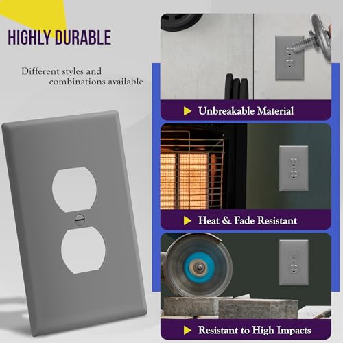 ENERLITES Oversized Duplex Outlet Covers, Jumbo Wall Plate, 1 Pack, Gray - color: Gray, size: Over-Size