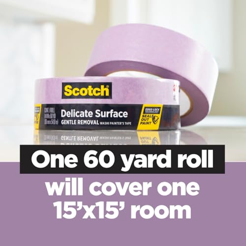 3M ScotchBlue 2080 Delicate Surface Painter’s Tape, 1" x 60 Yds (Pack of 4) - Edge-Lock Technology for Sharp Lines, 60-Day Clean Removal, Gentle Blue Masking Tape for Walls & Trim, No Residue