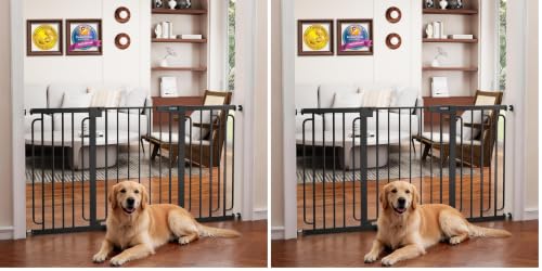 Cumbor 30.4-56.8" Extra Wide Baby Gate, Auto Close Dual Lock Dog Gate Black (Pack of 2) - color: Black, size: 30.4"-56.8" W x 30.5" H (Pack of 2)