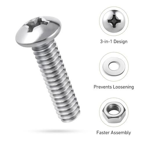 #6-32 x 2 Pan Head Machine Screws Nut Bolt Washer Assortment Kit,(50 Sets) 304 Stainless Steel 18-8 Phillips Drive Full Thread Assorted - size: #6-32 x 2"