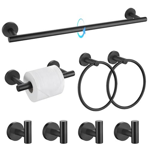 TQKAG 8-Pieces Bathroom Hardware Set, Matte Black Bath Towel Bar Set 23.6" - color: Matte Black, size: 8-Pieces Set