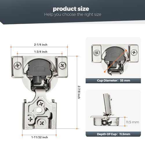 Satin Nickel Cabinet Hinges, 3/8 Inch Overlay, 10 Pack(5 Pairs) | Stainless Steel Build, Soft Close Concealed Hinge, 3D Self-Closing Adjustment, Face Frame Door Fit, Kitchen Cabinets - size: 3/8 inch Overlay