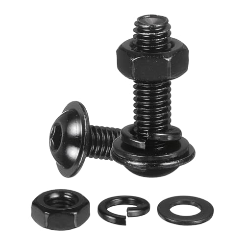 M METERXITY 10 Set M6 x 20mm Flanged Button Head Socket Cap Screws, Black 304 Stainless Steel 18-8 Hex Socket Head Screws Bolts, Nuts, Flat & Lock Washers for DIY, Furniture, Automotive - size: M6 x 20mm