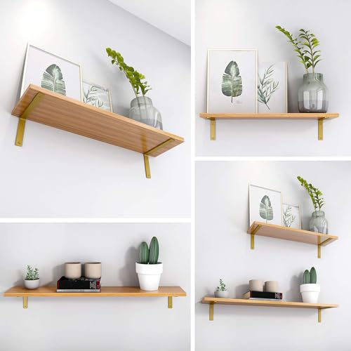 Gold Heavy Duty Shelf Brackets 4 Inch, Rustic Gold Iron L Shelf Bracket, Industrial Modern Metal Floating Shelf with Hardware for DIY Open Shelving, 4 Pack - color: Gold, size: 4 Inch