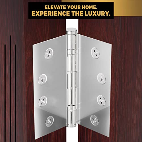 Solid Brass Chrome Door Hinge Heavy Duty Ball Bearing Shiny Silver 4x4 Inch - Set of 2 Hinges (Polished Chrome) - color: Polished Chrome