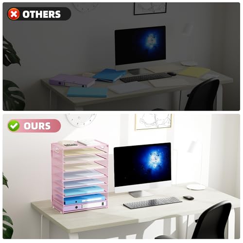 Marbrasse Paper Organizer Letter Tray, 9 Tier Mesh File Organizer with Handle, Paper Sorter Desk Organizer for Home Office Supplies - Pink - color: 9 Tier Pink
