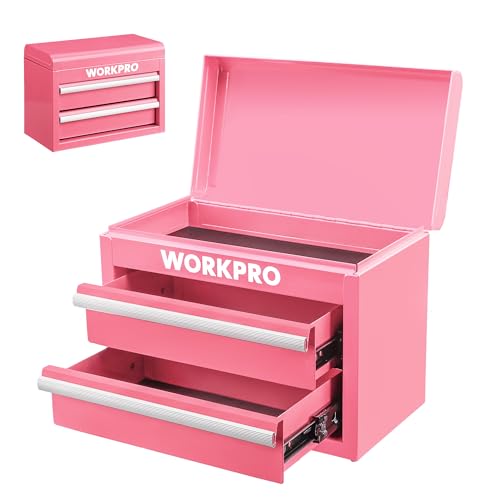 WORKPRO Metal Mini Tool Box with 2 Drawers and Top Storage - color: Pink